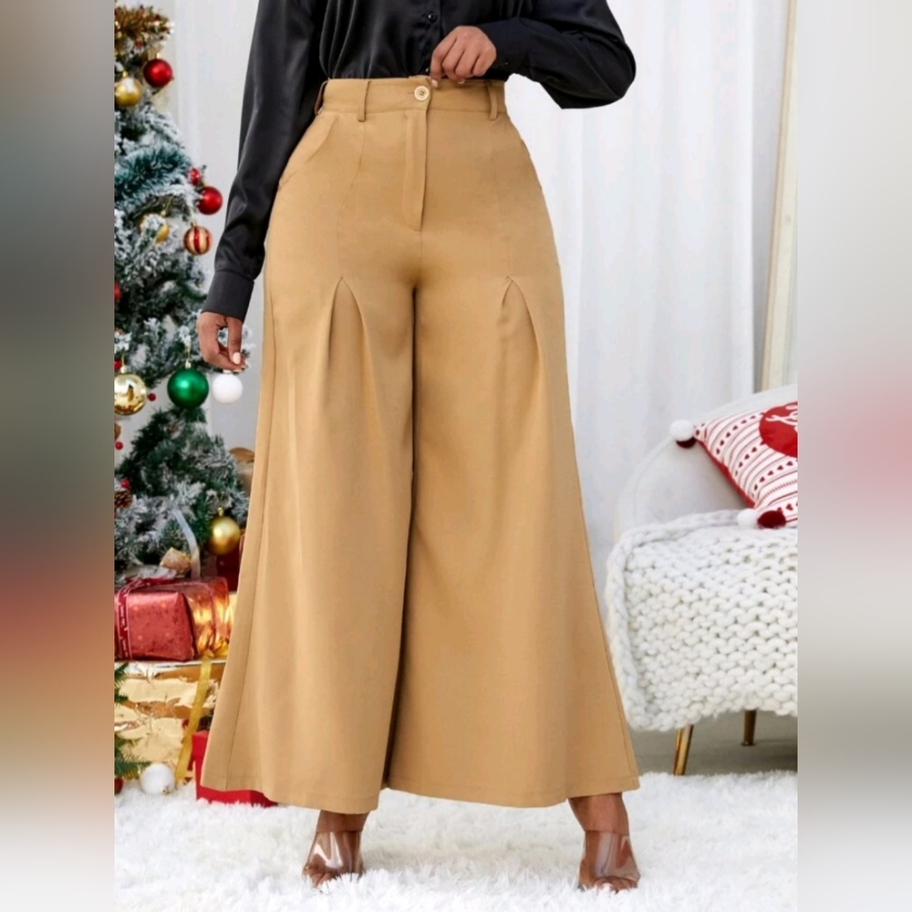 Fold pleated wide leg pants
